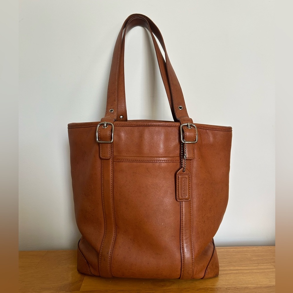 Vintage Coach British Tan Leather Tote with Signature Hangtag